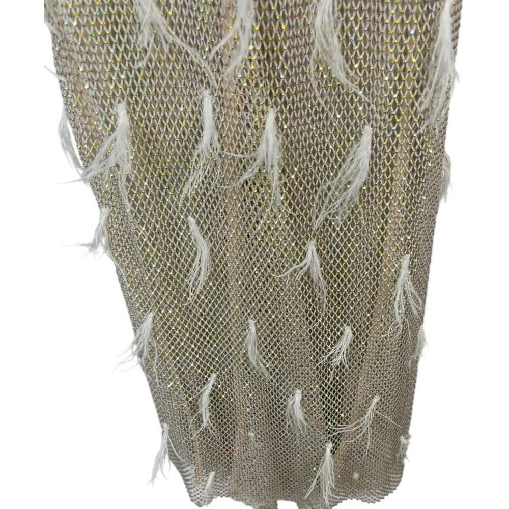 Bronx and Banco Giza Mesh Gown Rhinestone Feather Party Bridal Formal Evening XL - Picture 12 of 15